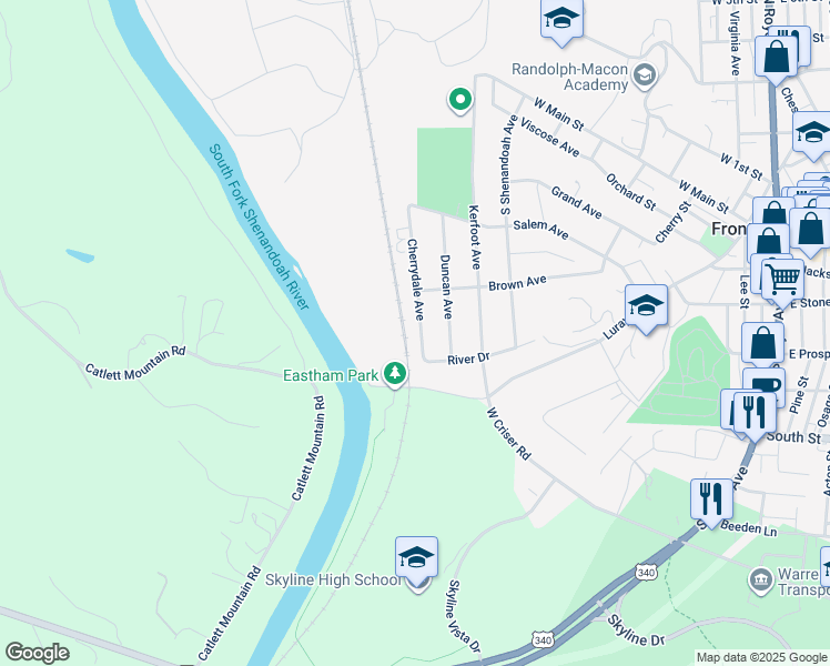 map of restaurants, bars, coffee shops, grocery stores, and more near 450 Cherrydale Avenue in Front Royal