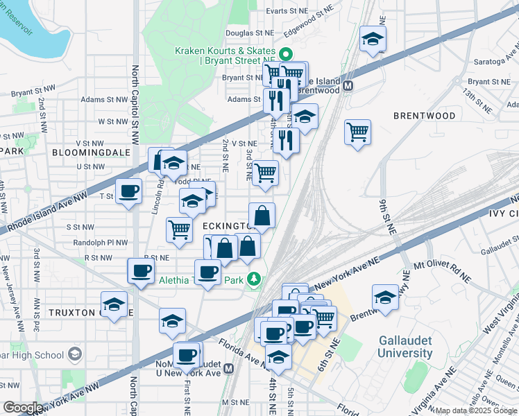 map of restaurants, bars, coffee shops, grocery stores, and more near 101 Independence Avenue Southeast in Washington
