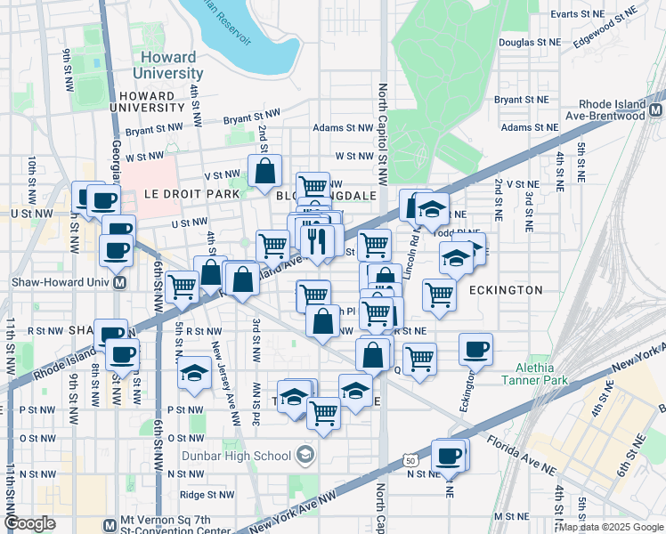 map of restaurants, bars, coffee shops, grocery stores, and more near 101 Independence Avenue Southeast in Washington