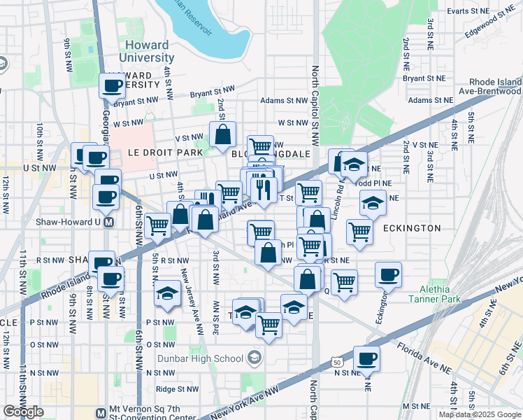 map of restaurants, bars, coffee shops, grocery stores, and more near 101 Independence Avenue Southeast in Washington