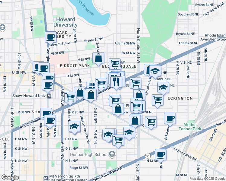 map of restaurants, bars, coffee shops, grocery stores, and more near 101 Independence Avenue Southeast in Washington