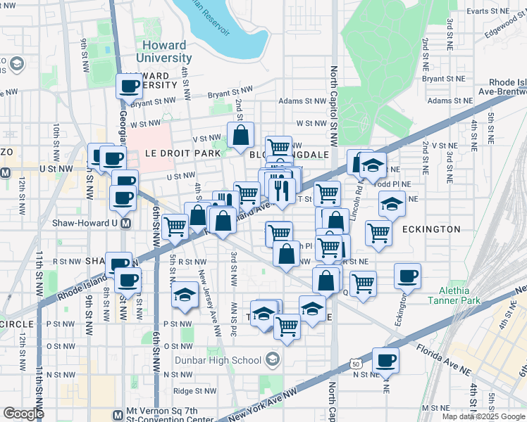 map of restaurants, bars, coffee shops, grocery stores, and more near 101 Independence Avenue Southeast in Washington