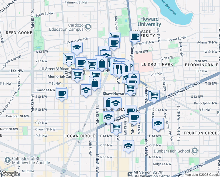 map of restaurants, bars, coffee shops, grocery stores, and more near 101 Independence Avenue Southeast in Washington