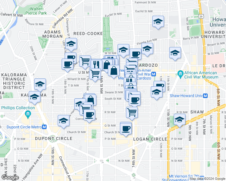 map of restaurants, bars, coffee shops, grocery stores, and more near 101 Independence Avenue Southeast in Washington