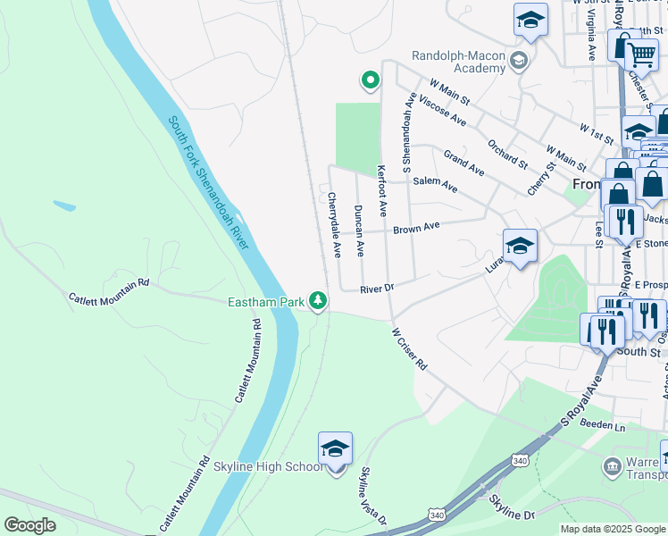 map of restaurants, bars, coffee shops, grocery stores, and more near 450 Cherrydale Avenue in Front Royal