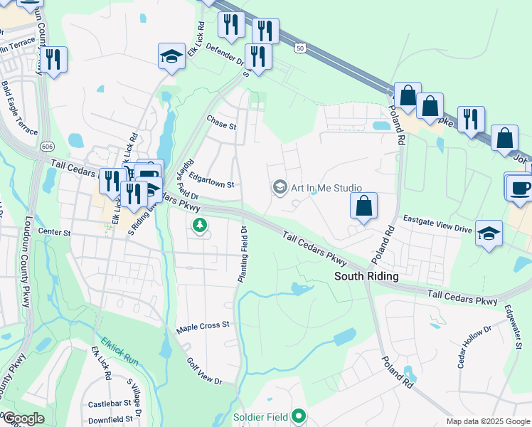 map of restaurants, bars, coffee shops, grocery stores, and more near 25381 Wakestone Park Terrace in Chantilly