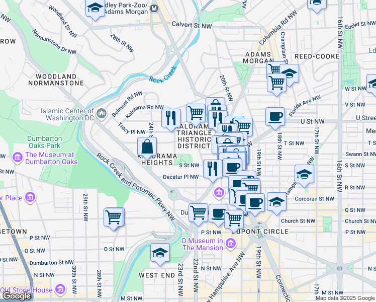 map of restaurants, bars, coffee shops, grocery stores, and more near 2229 Bancroft Place Northwest in Washington