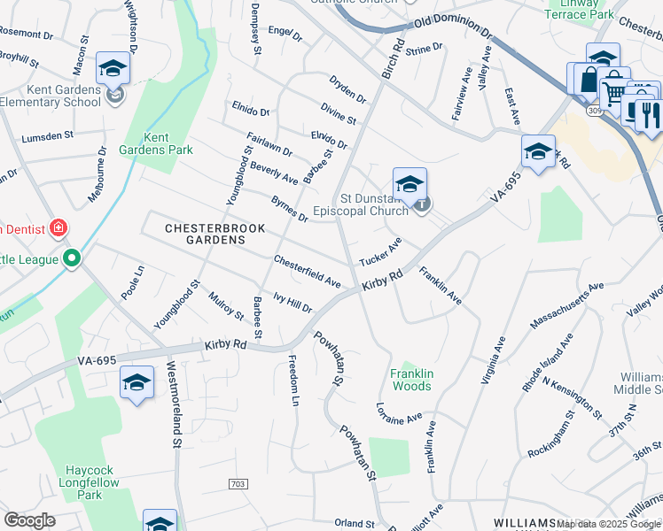 map of restaurants, bars, coffee shops, grocery stores, and more near 6507 Tucker Avenue in McLean