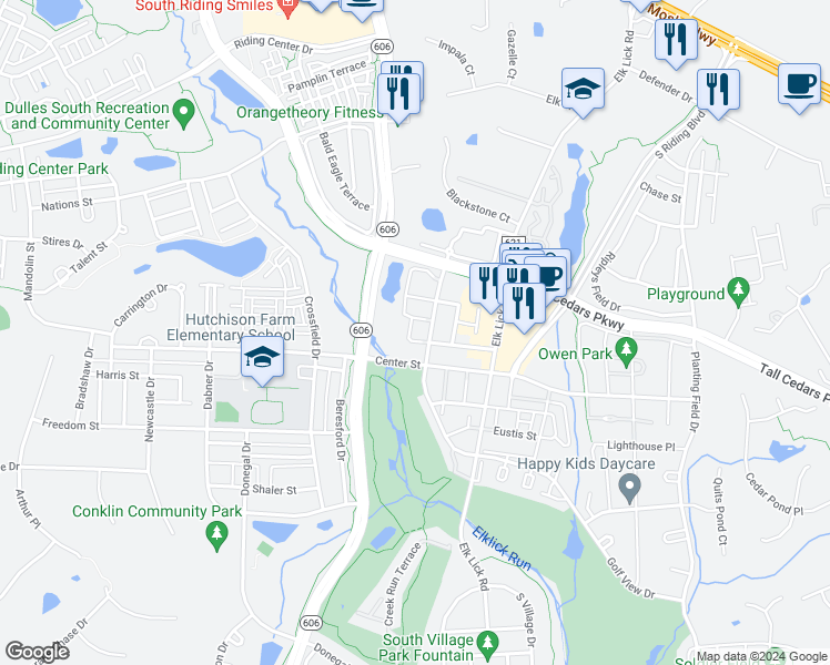 map of restaurants, bars, coffee shops, grocery stores, and more near 42952 Beachall Street in Chantilly