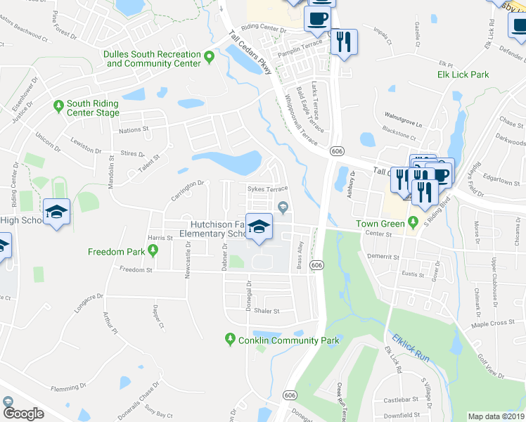 map of restaurants, bars, coffee shops, grocery stores, and more near 42840 Smallwood Terrace in Chantilly
