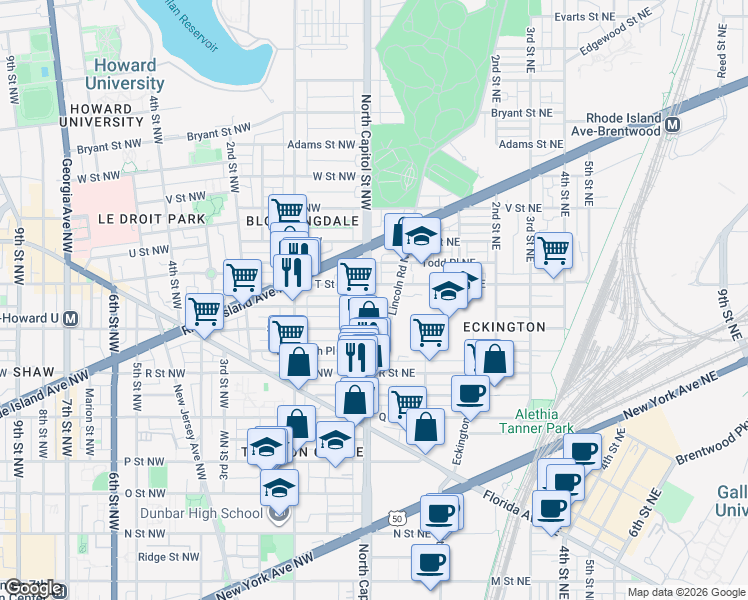 map of restaurants, bars, coffee shops, grocery stores, and more near 101 Independence Avenue Southeast in Washington