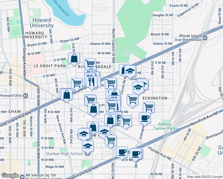 map of restaurants, bars, coffee shops, grocery stores, and more near 101 Independence Avenue Southeast in Washington