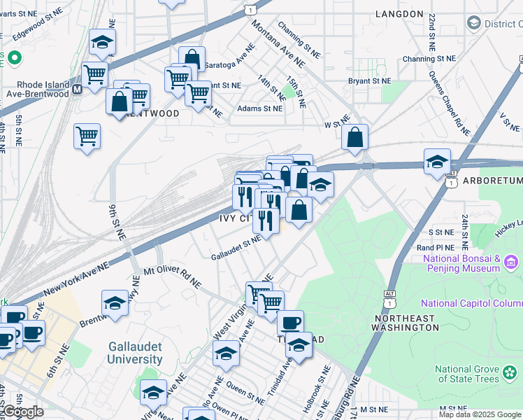 map of restaurants, bars, coffee shops, grocery stores, and more near 101 Independence Avenue Southeast in Washington