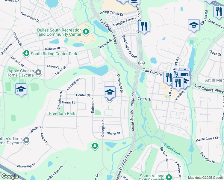 map of restaurants, bars, coffee shops, grocery stores, and more near 25393 Shipley Terrace in Chantilly