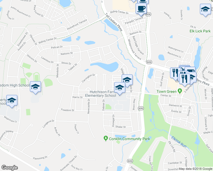 map of restaurants, bars, coffee shops, grocery stores, and more near 25366 McIntyre Square in Chantilly