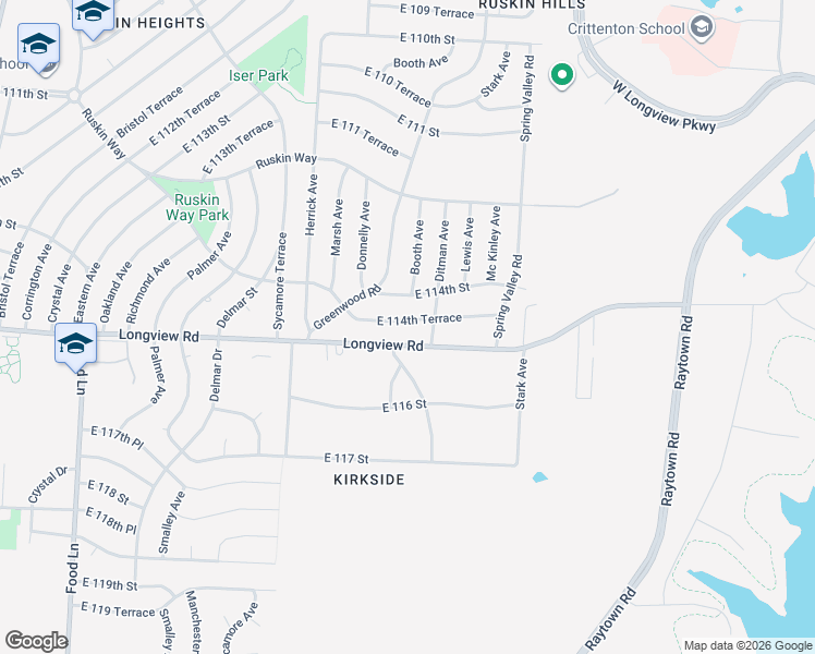 map of restaurants, bars, coffee shops, grocery stores, and more near 8601 Longview Road in Kansas City