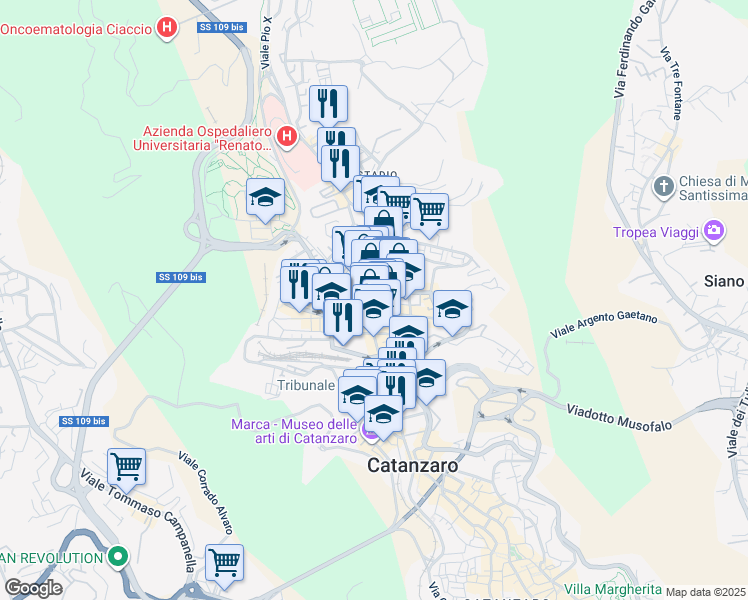 map of restaurants, bars, coffee shops, grocery stores, and more near 26 Via Nunzio Nasi in Catanzaro