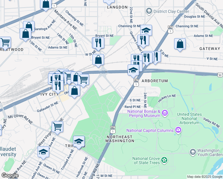 map of restaurants, bars, coffee shops, grocery stores, and more near 101 Independence Avenue Southeast in Washington