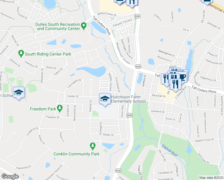 map of restaurants, bars, coffee shops, grocery stores, and more near 25386 Shipley Terrace in Chantilly
