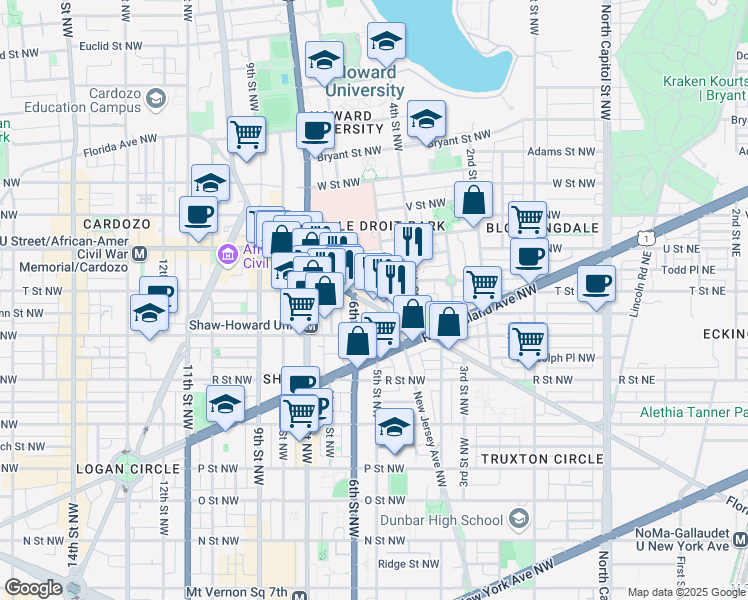 map of restaurants, bars, coffee shops, grocery stores, and more near 101 Independence Avenue Southeast in Washington