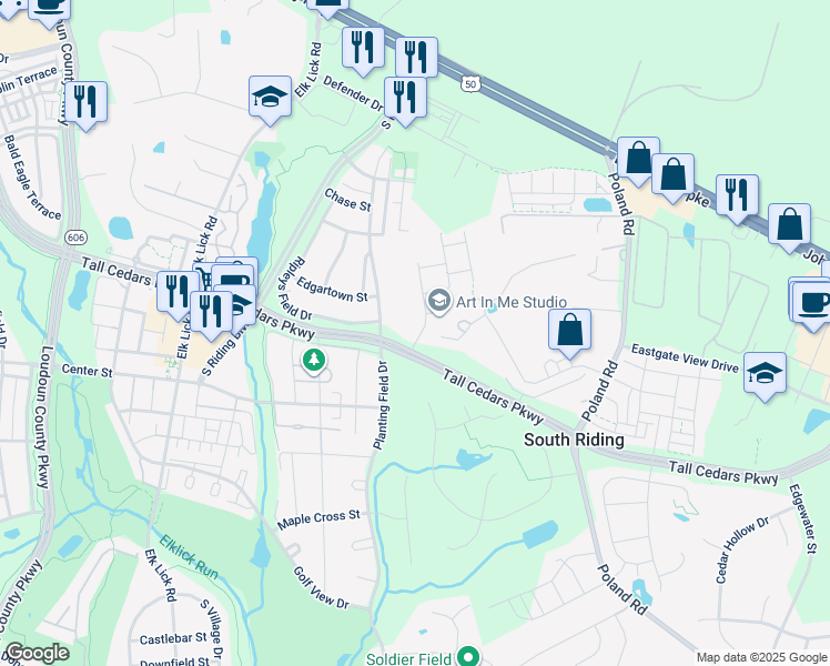 map of restaurants, bars, coffee shops, grocery stores, and more near 25381 Wakestone Park Terrace in Chantilly