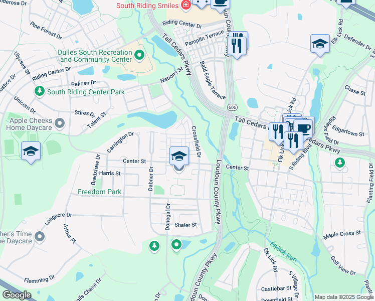 map of restaurants, bars, coffee shops, grocery stores, and more near 25386 Shipley Terrace in Chantilly
