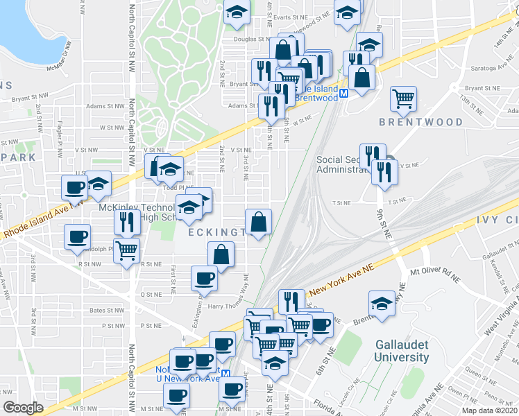 map of restaurants, bars, coffee shops, grocery stores, and more near 101 Independence Avenue Southeast in Washington