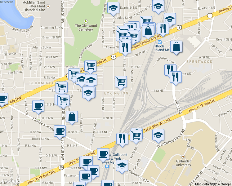 map of restaurants, bars, coffee shops, grocery stores, and more near 101 Independence Avenue Southeast in Washington