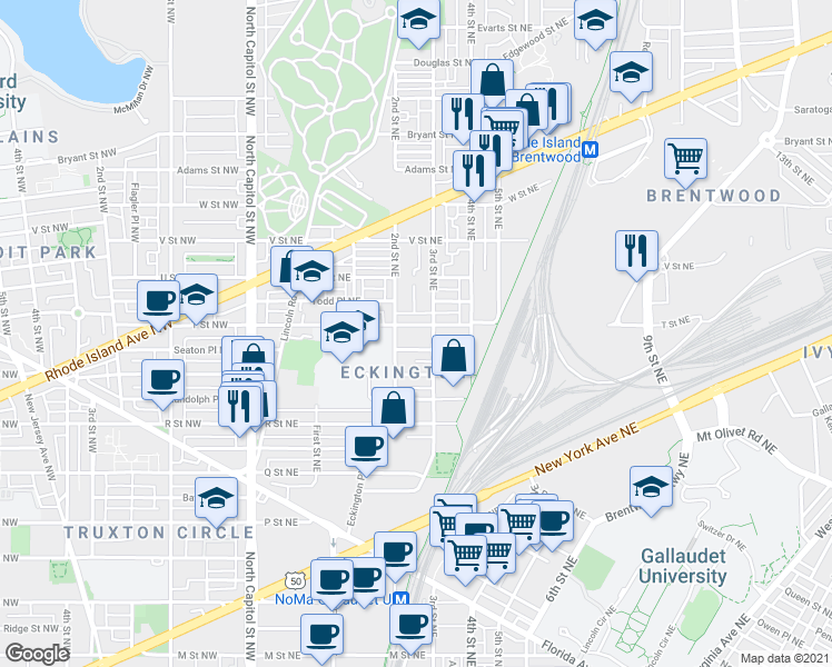map of restaurants, bars, coffee shops, grocery stores, and more near 101 Independence Avenue Southeast in Washington