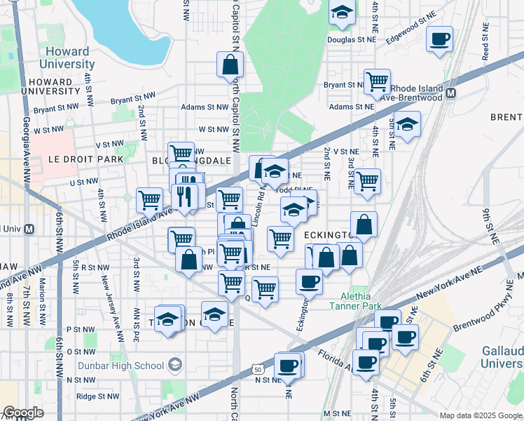 map of restaurants, bars, coffee shops, grocery stores, and more near 101 Independence Avenue Southeast in Washington