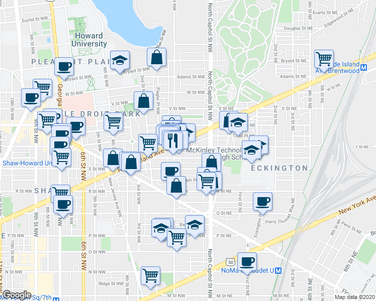 map of restaurants, bars, coffee shops, grocery stores, and more near 101 Independence Avenue Southeast in Washington