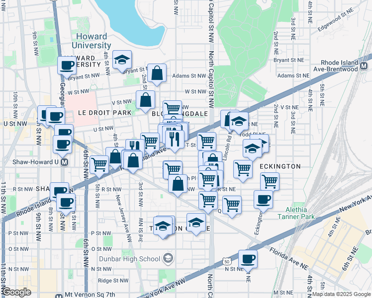 map of restaurants, bars, coffee shops, grocery stores, and more near 101 Independence Avenue Southeast in Washington