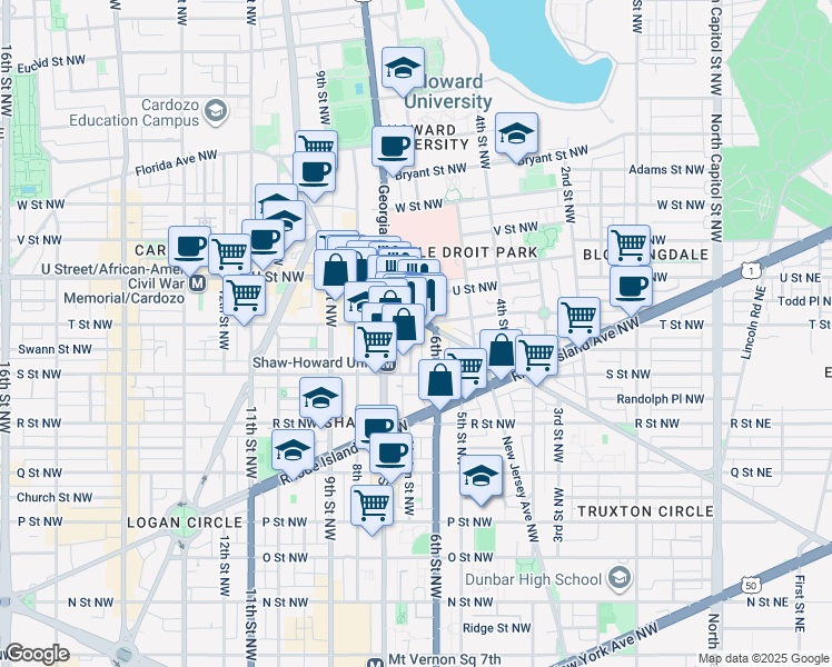 map of restaurants, bars, coffee shops, grocery stores, and more near 101 Independence Avenue Southeast in Washington