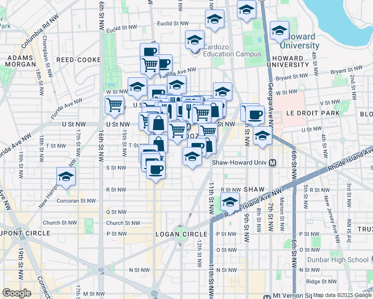 map of restaurants, bars, coffee shops, grocery stores, and more near 101 Independence Avenue Southeast in Washington