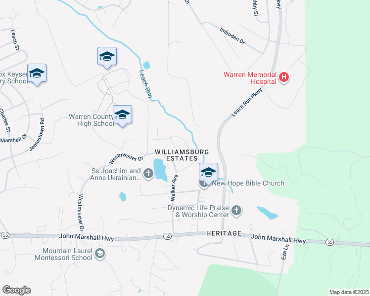map of restaurants, bars, coffee shops, grocery stores, and more near 1457 Canterbury Road in Front Royal