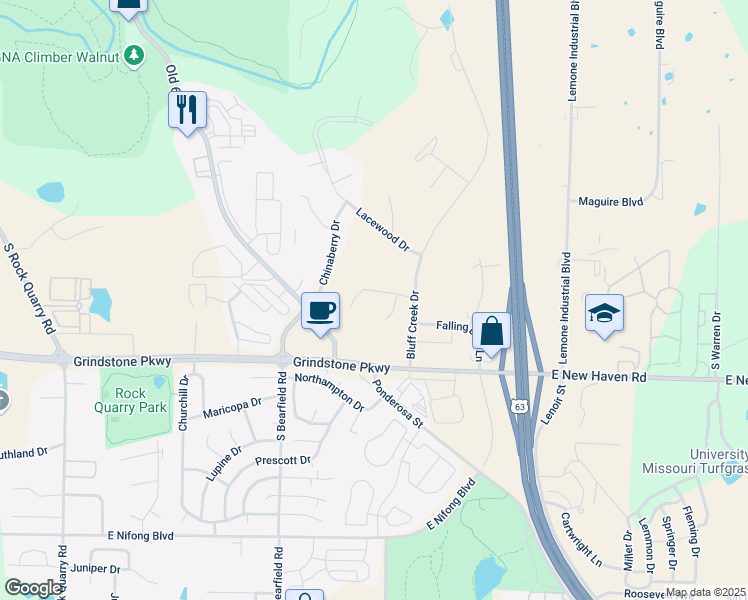 map of restaurants, bars, coffee shops, grocery stores, and more near 3105 Bluff Creek Dr in Columbia
