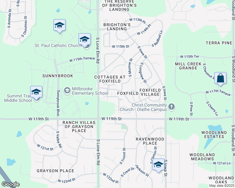 map of restaurants, bars, coffee shops, grocery stores, and more near 11718 South Marion Street in Olathe