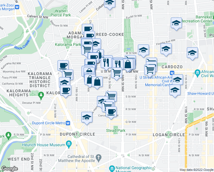 map of restaurants, bars, coffee shops, grocery stores, and more near 101 Independence Avenue Southeast in Washington