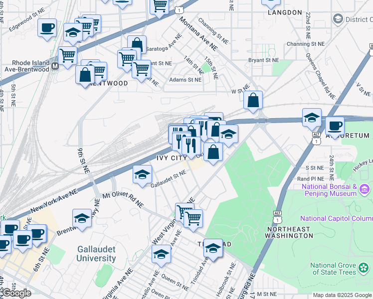 map of restaurants, bars, coffee shops, grocery stores, and more near 101 Independence Avenue Southeast in Washington