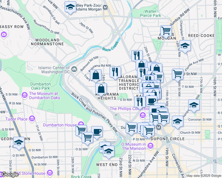 map of restaurants, bars, coffee shops, grocery stores, and more near 2326 California Street Northwest in Washington