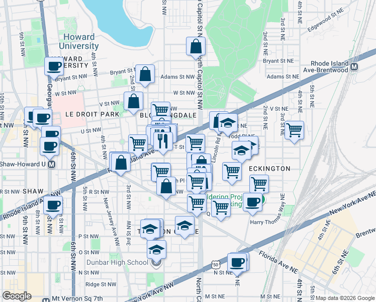 map of restaurants, bars, coffee shops, grocery stores, and more near 101 Independence Avenue Southeast in Washington