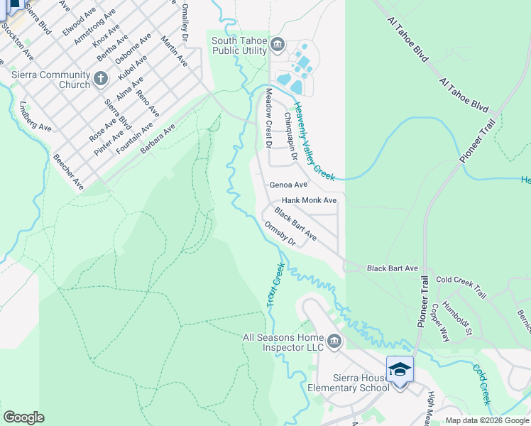 map of restaurants, bars, coffee shops, grocery stores, and more near 1454 Black Bart Avenue in South Lake Tahoe