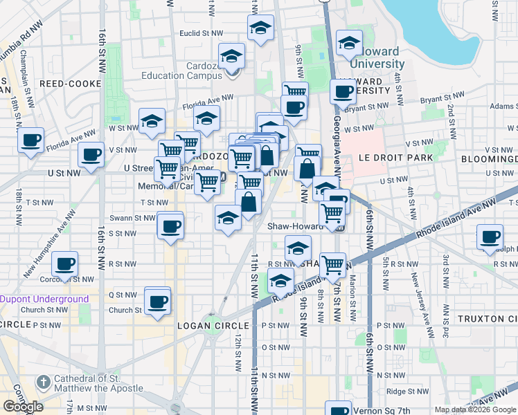 map of restaurants, bars, coffee shops, grocery stores, and more near 101 Independence Avenue Southeast in Washington