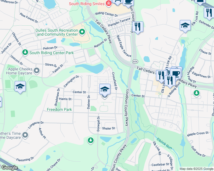 map of restaurants, bars, coffee shops, grocery stores, and more near 25385 Shipley Terrace in Chantilly