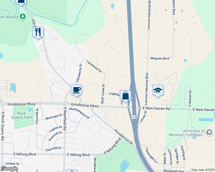 map of restaurants, bars, coffee shops, grocery stores, and more near 3104 Bluff Creek Drive in Columbia