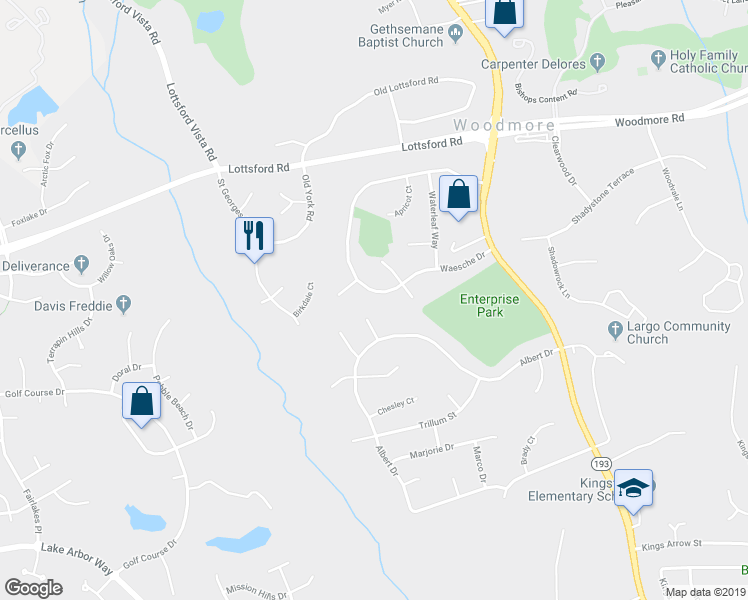 map of restaurants, bars, coffee shops, grocery stores, and more near 11438 Waesche Drive in Bowie