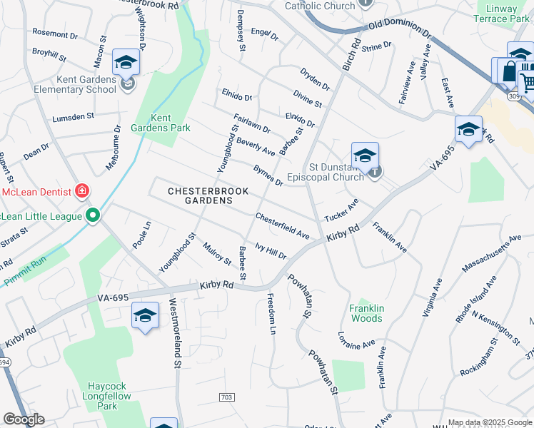 map of restaurants, bars, coffee shops, grocery stores, and more near 6522 Chesterfield Avenue in McLean