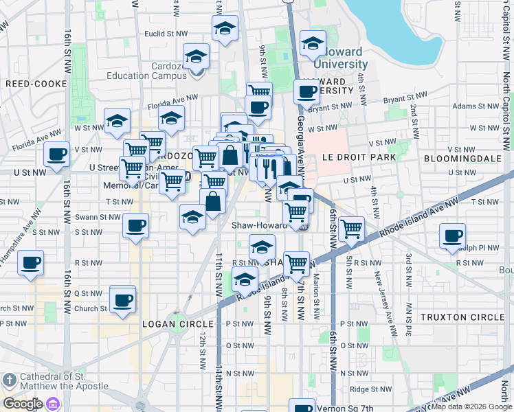 map of restaurants, bars, coffee shops, grocery stores, and more near 101 Independence Avenue Southeast in Washington