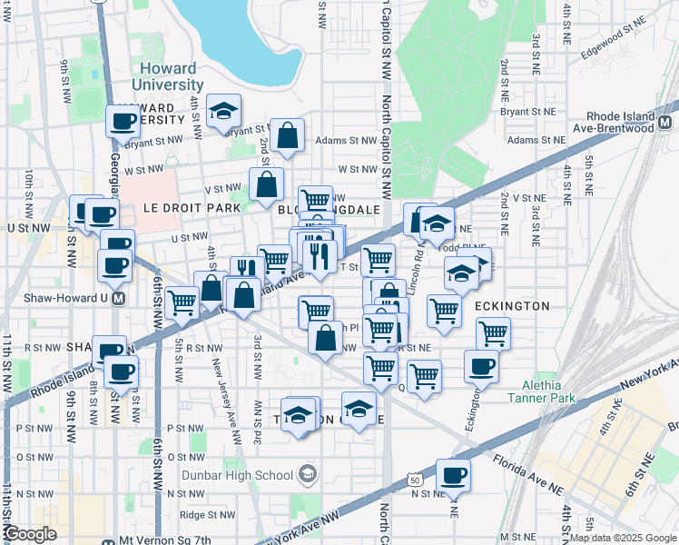 map of restaurants, bars, coffee shops, grocery stores, and more near 101 Independence Avenue Southeast in Washington
