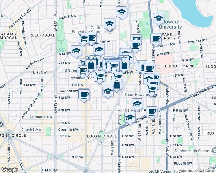 map of restaurants, bars, coffee shops, grocery stores, and more near 101 Independence Avenue Southeast in Washington